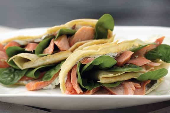 Crepes with Smoked Salmon and Lemon-Herb Sour Cream Recipe