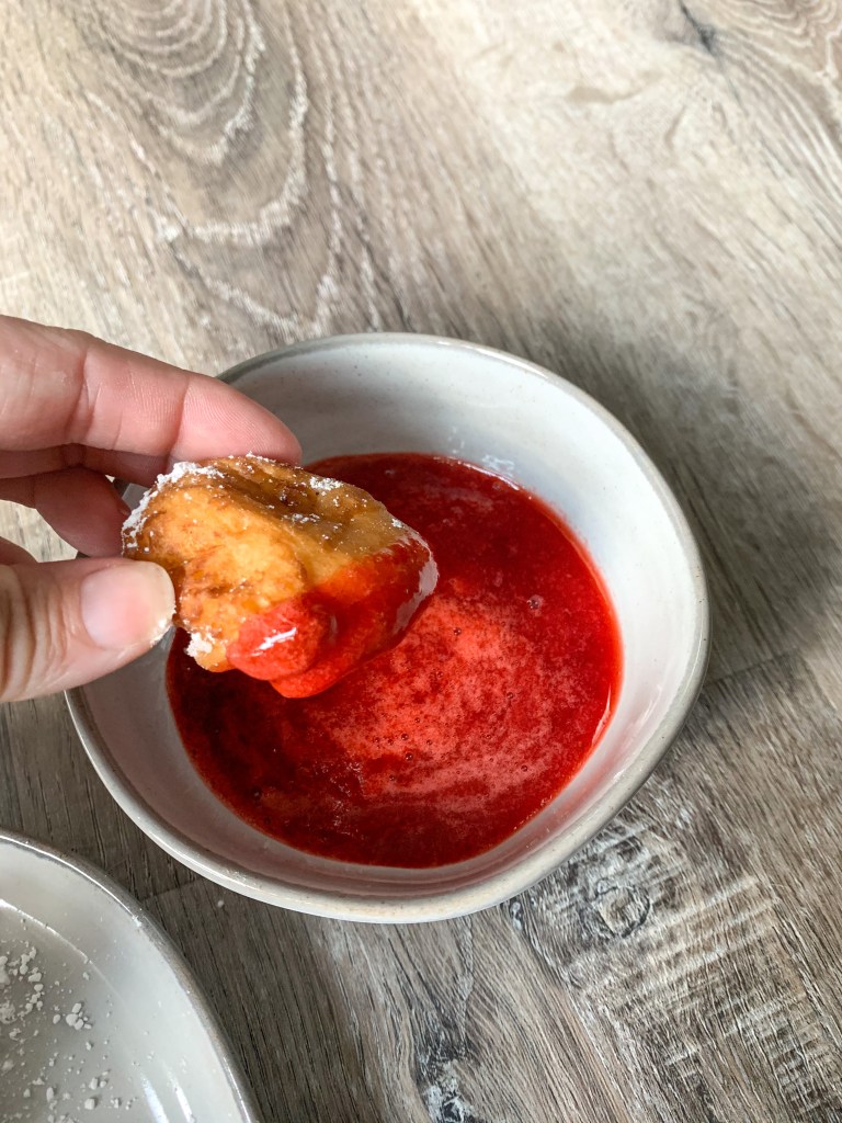 Funnel Cake Bites with Strawberry Sauce Recipe
