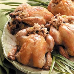 Garlicky Smothered Cornish Hens Recipe