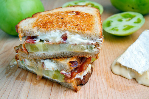 Grilled Brie and Goat Cheese with Bacon and Green Tomato Recipe