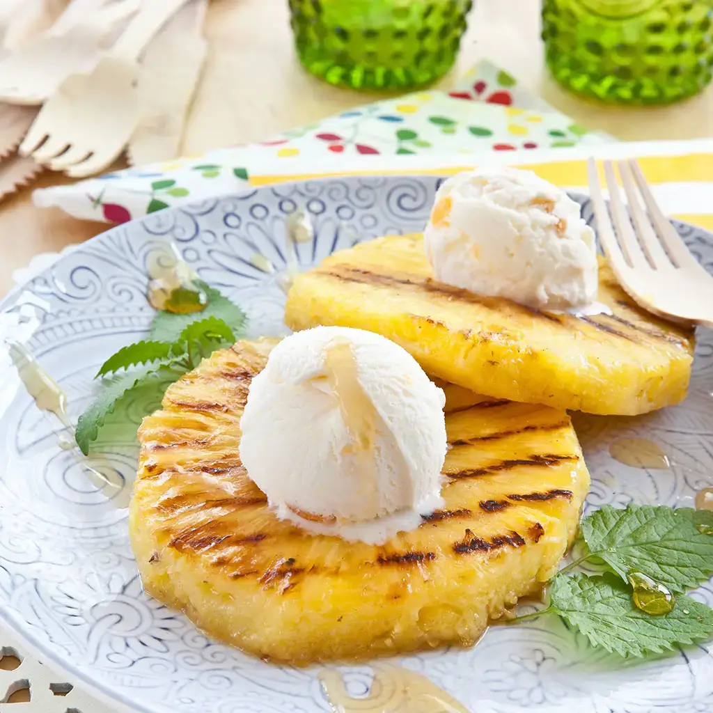 Grilled Pineapple with Rum Sauce and Ice Cream Recipe