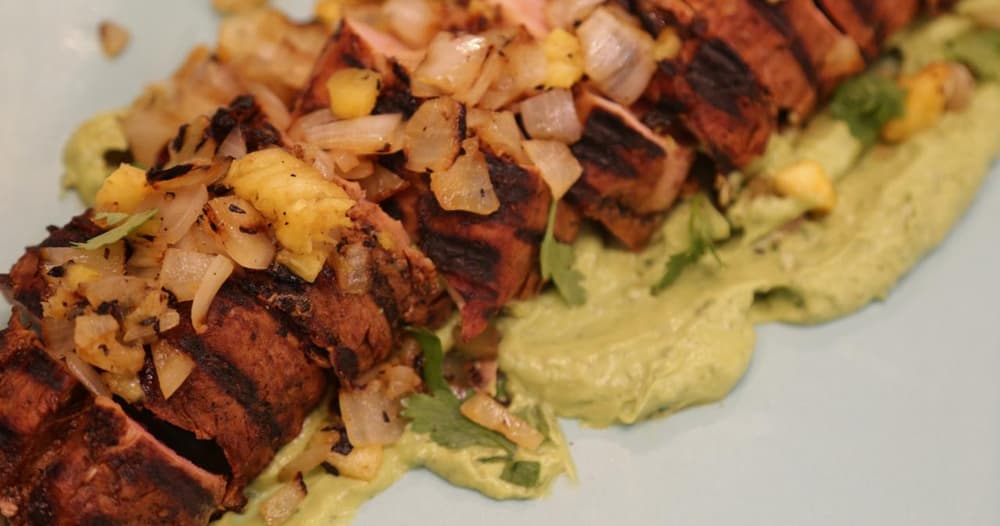 Grilled Pork Tenderloin al Pastor with Avocado Crema Recipe