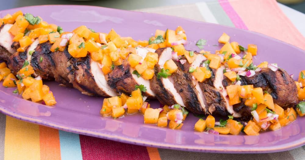 Grilled Pork Tenderloin with Apricot-Serrano Salsa