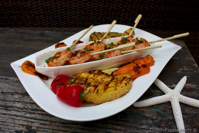 Grilled Shrimp "Lollipop" with Spicy Almond Sauce Recipe