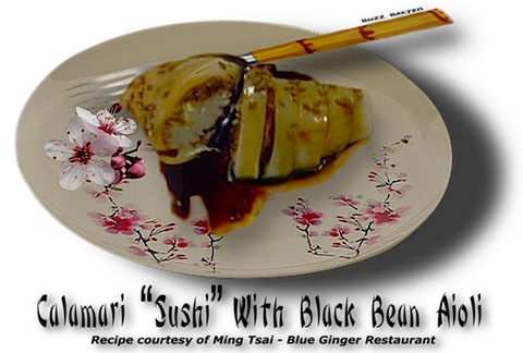 Grilled Stuffed Calamari 'Sushi' with Black Bean Aioli Recipe