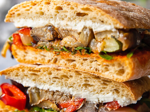 Grilled Vegetable Sandwiches with Sherry Vinaigrette and Manchego on Ciabatta
