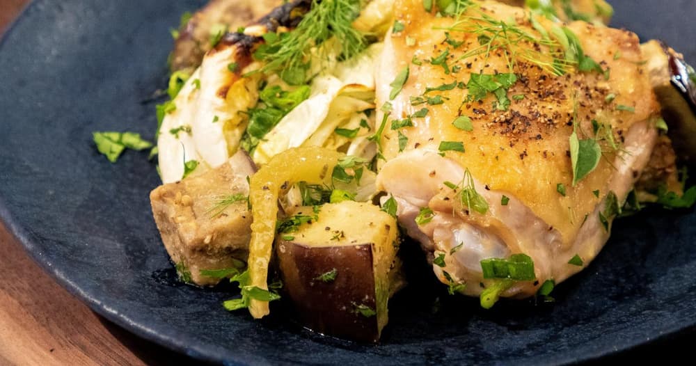 Keto Sheet Pan Chicken with Cabbage, Fennel, and Eggplant Recipe