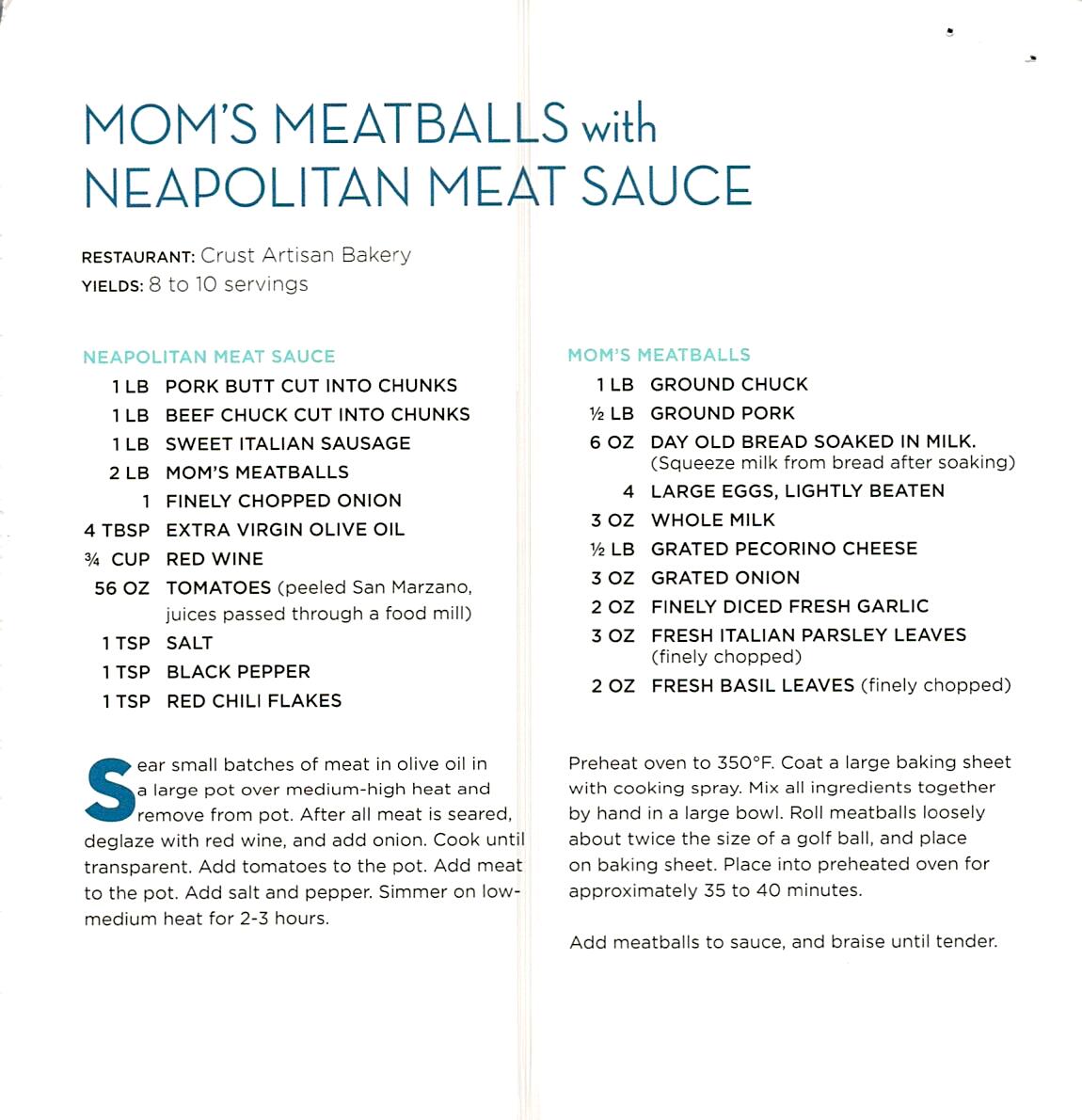 Mom's Meatballs with Neapolitan Meat Sauce Recipe