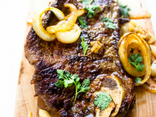 New York Steak with Roasted Garlic and Ancho Butter Recipe