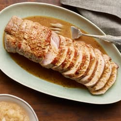 Roasted Pork Loin with Cider and Chunky Applesauce Recipe