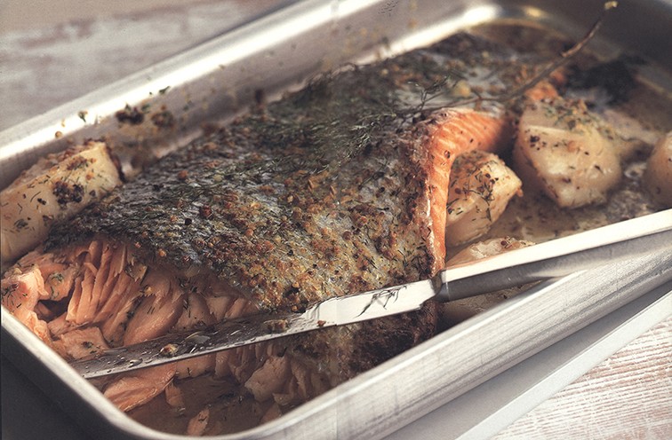 Roasted Salmon with Scallops and Mustard Butter Recipe