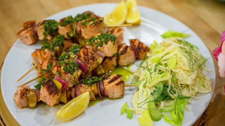 Salmon Kebabs with Herb Sauce Recipe