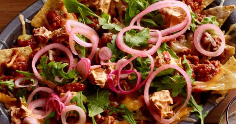Spicy Sausage Ragu Nachos With Pickled Onions Recipe