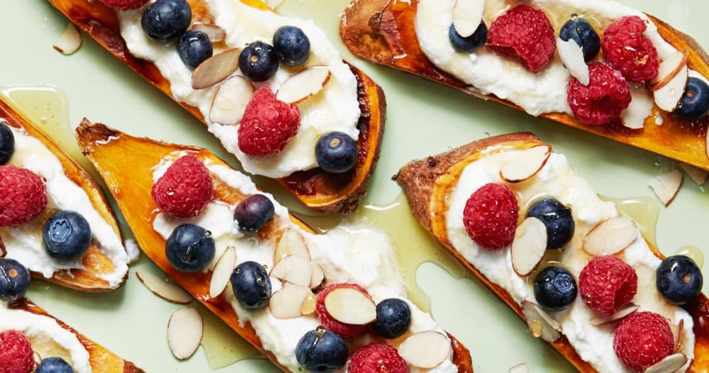 Sweet Potato Toast with Ricotta, Berries, Honey and Almonds Recipe