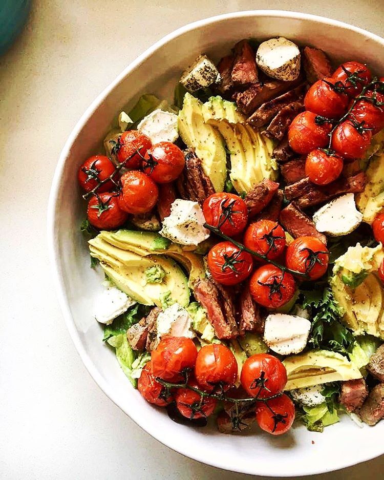 Tomato Steak with Baked Goat Cheese and Herb Salad