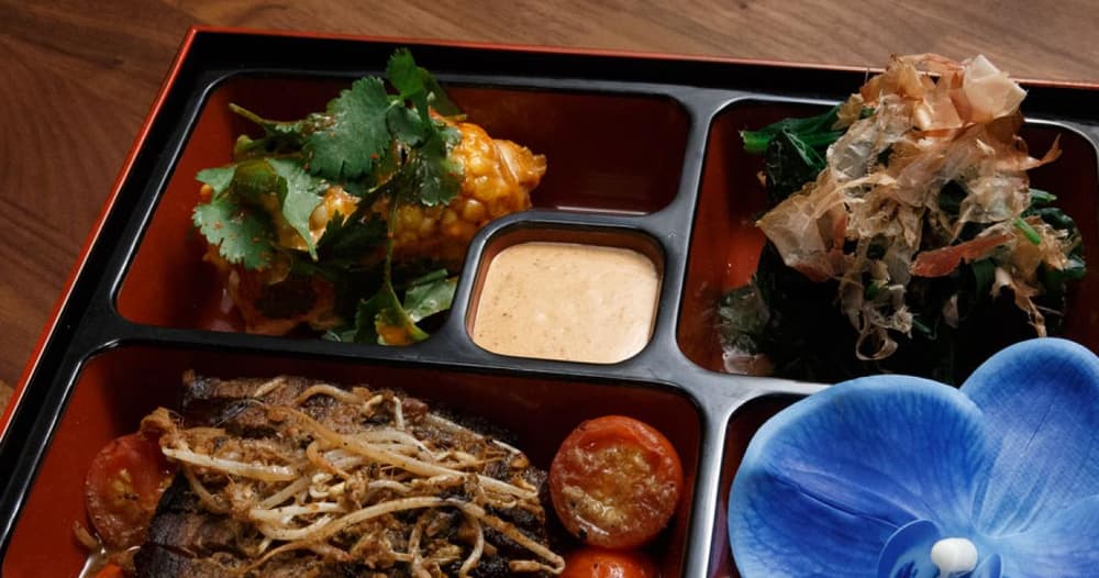 Beef Teriyaki, Spinach with Bonito and Street Corn Bento Box Recipe