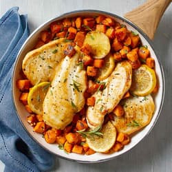 Chicken Breasts with Rosemary and Chanterelles and Roasted Garlic Potatoes Recipe