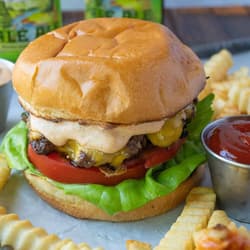 Classic Burgers with Cheese, Chipotle Ketchup, Horseradish Mustard and Russian Dressing Slaw Recipe