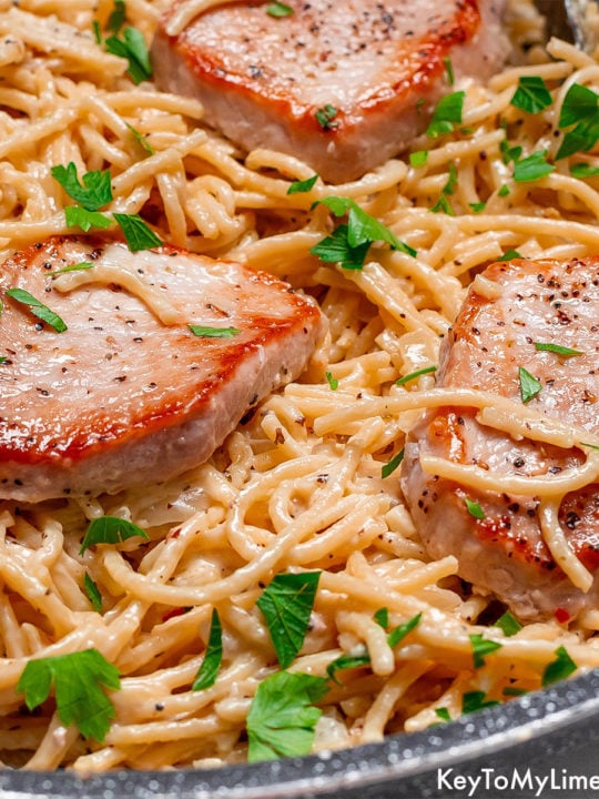 Creamy Pork Chop Pasta with Easy Caesar Salad Recipe