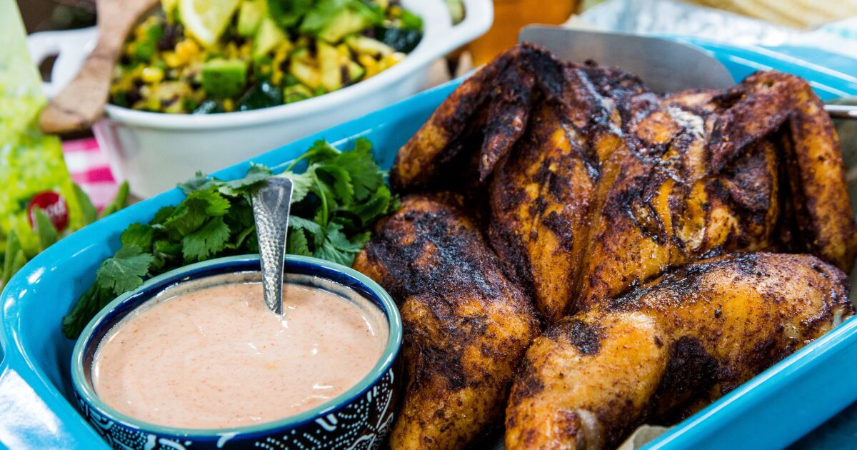 Middle Eastern Spiced Spatchcock Chicken with Harissa Yogurt Recipe