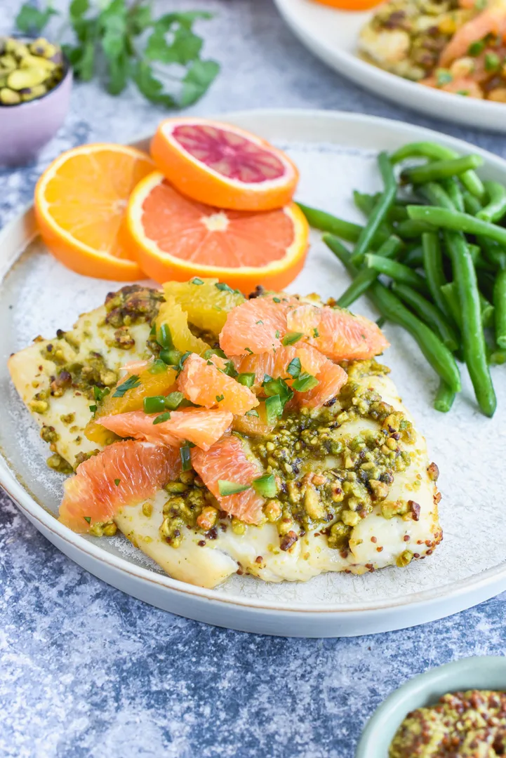 Pistachio-Crusted White Fish with Winter Citrus Salsa Recipe