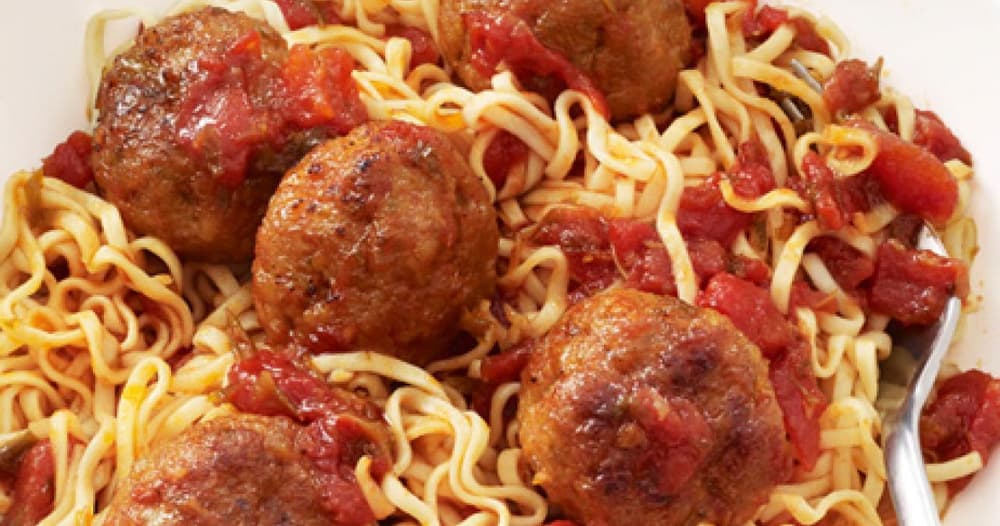 Pork Meatballs with Soy-Ginger Tomato Sauce and Ramen Noodles Recipe Kitchen