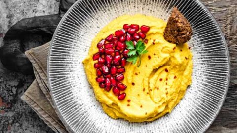 Roasted Kabocha Hummus with Spicy Crunchy Seeds Recipe
