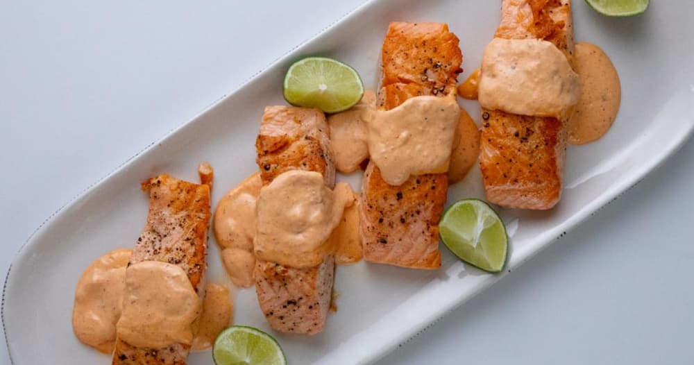 Seared Salmon with Spicy Red Pepper Aioli Recipe