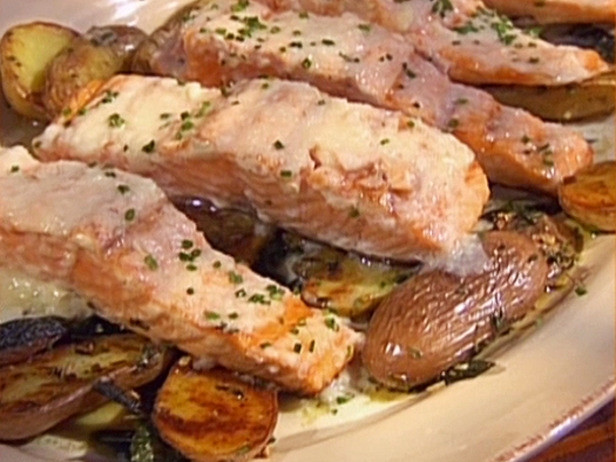 Wild Alaskan Salmon with Lamb Sausage, Manila Clams, Sugar Snap Peas, Fingerling Potatoes and Salsa Verde Recipe