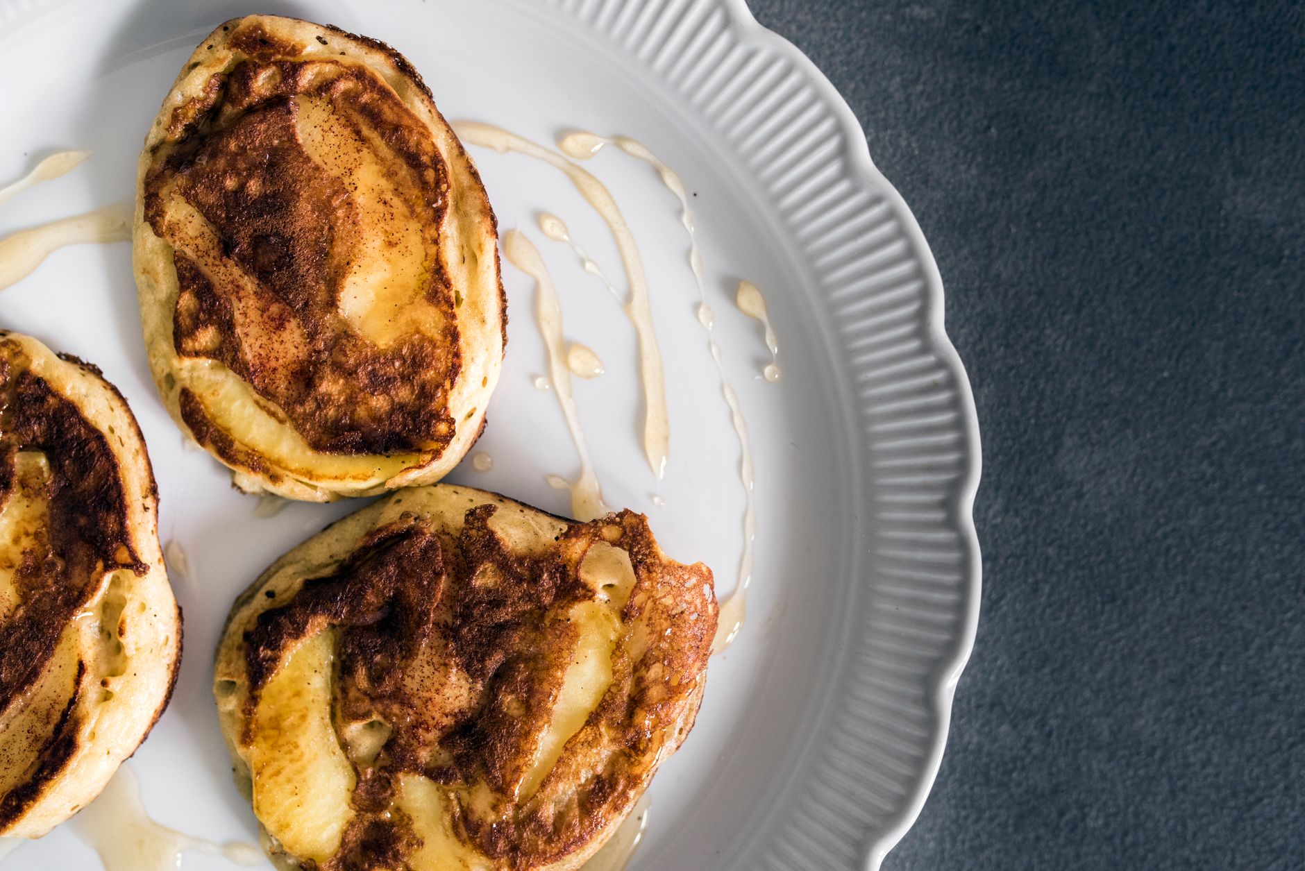 Cinnamon Oatmeal Pancakes with Honey Apple Compote
