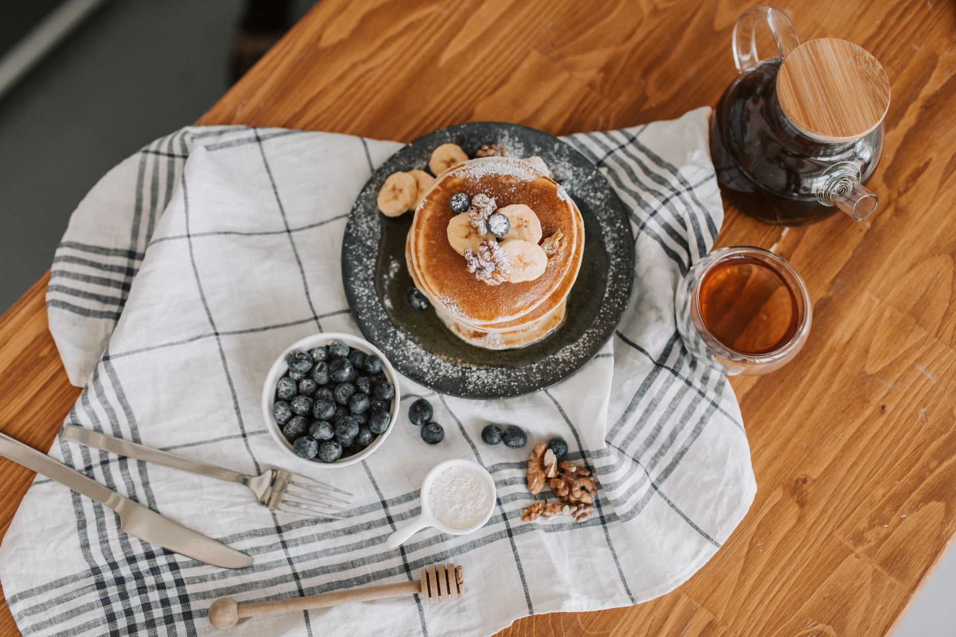 Cornmeal Pancakes with Blueberry Syrup
