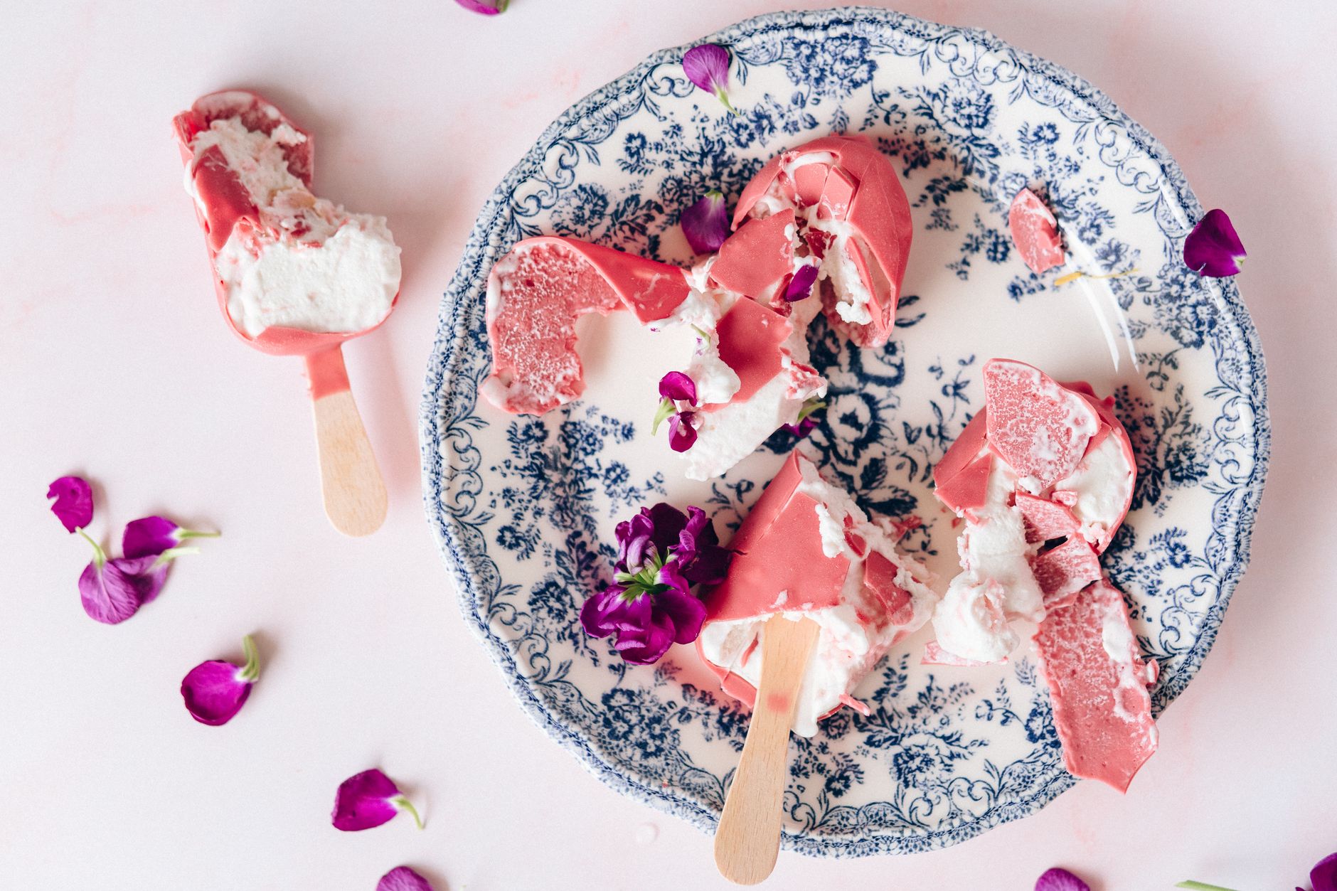 Orange Blossom Blondie Ice Cream with White Chocolate-Raspberry Shell