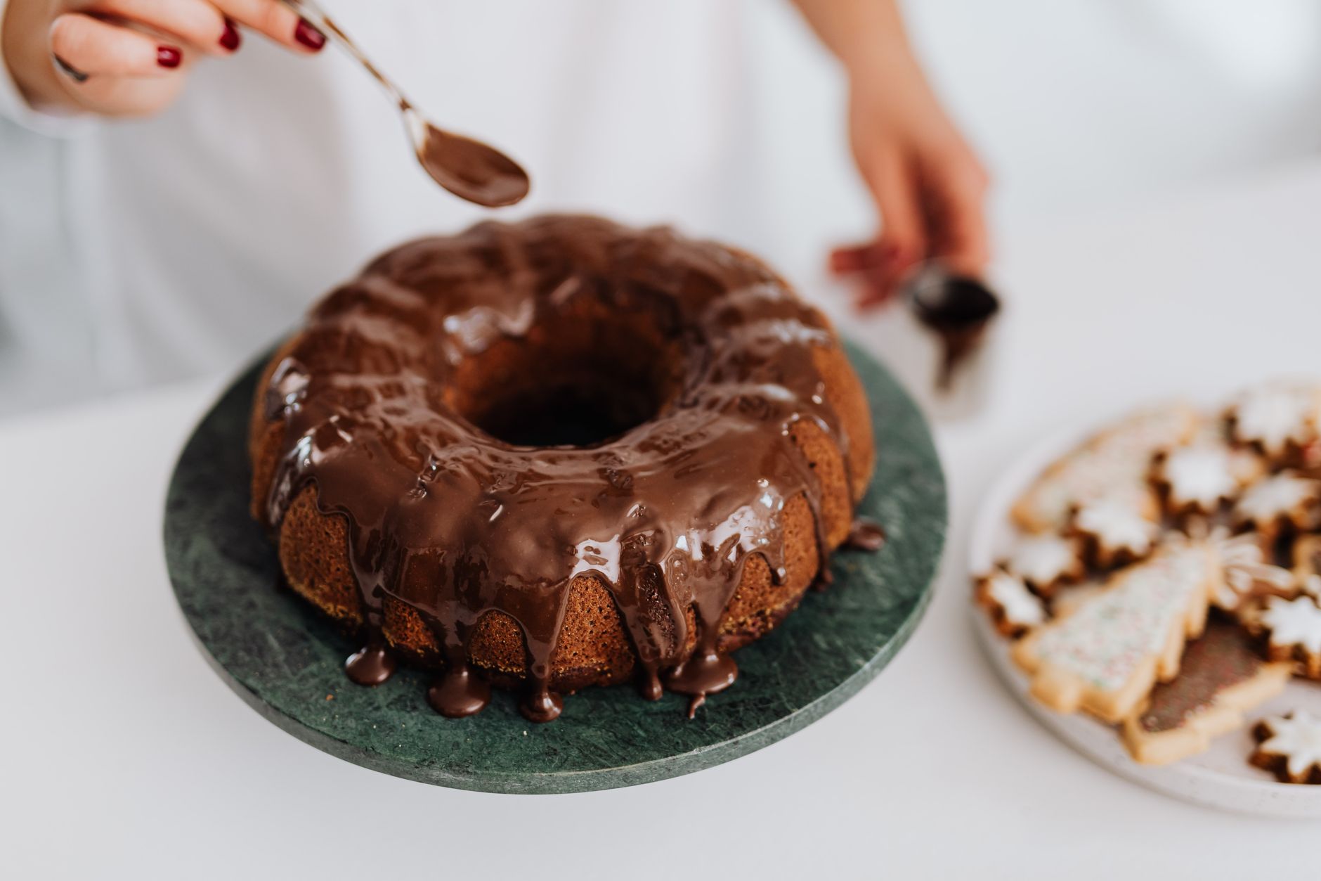 Chocolate Mascarpone Pound Cake with Coffee Meringue Icing