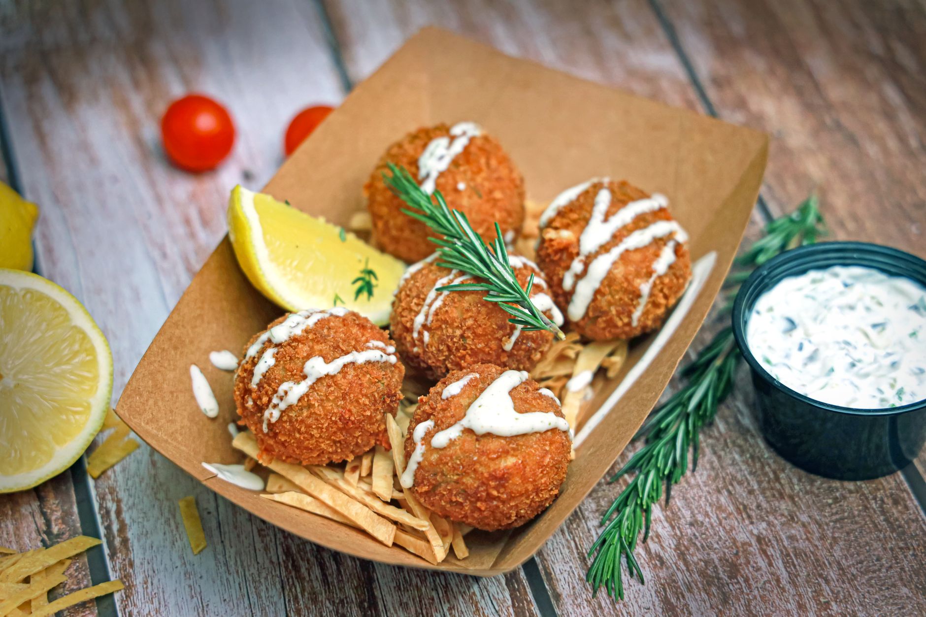 Crab Hush Puppies with Cilantro-Jalapeno Dip