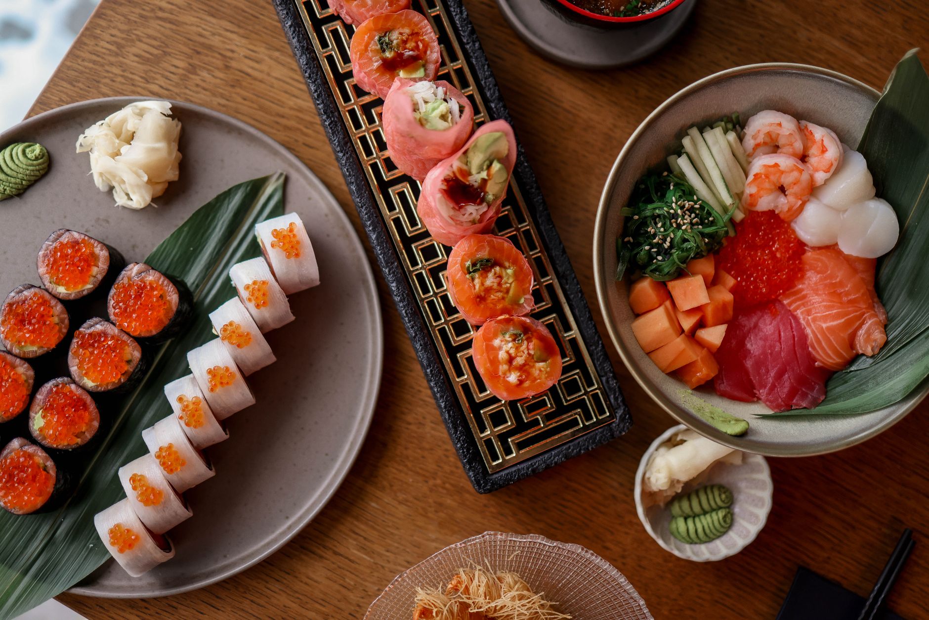 Crunchy Spicy Shrimp Roll and Tuna Nigiri with Jalapeño Quick Pickle