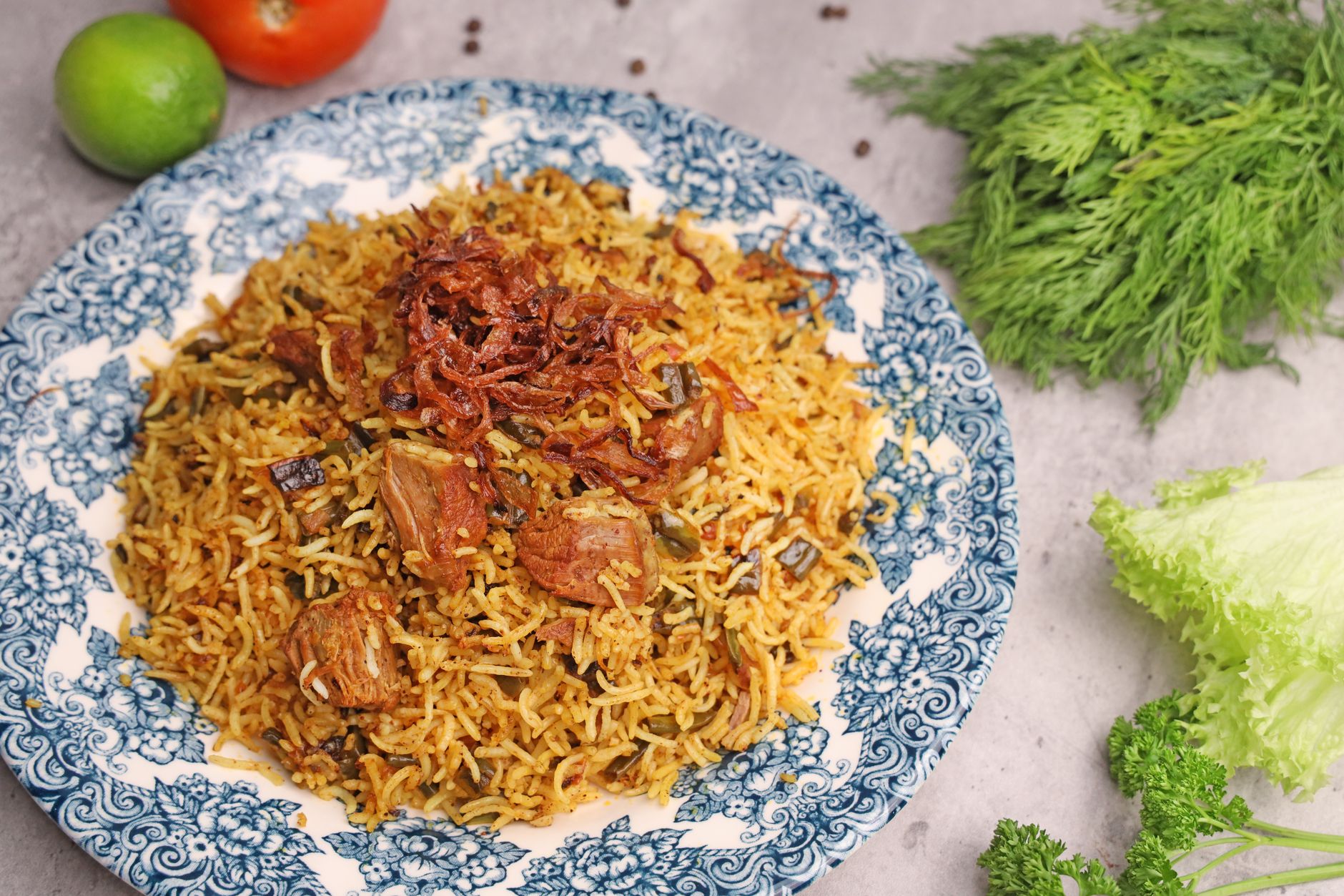 Jerk-Style Chicken with Spiced Basmati Rice Pilaf and Green Beans
